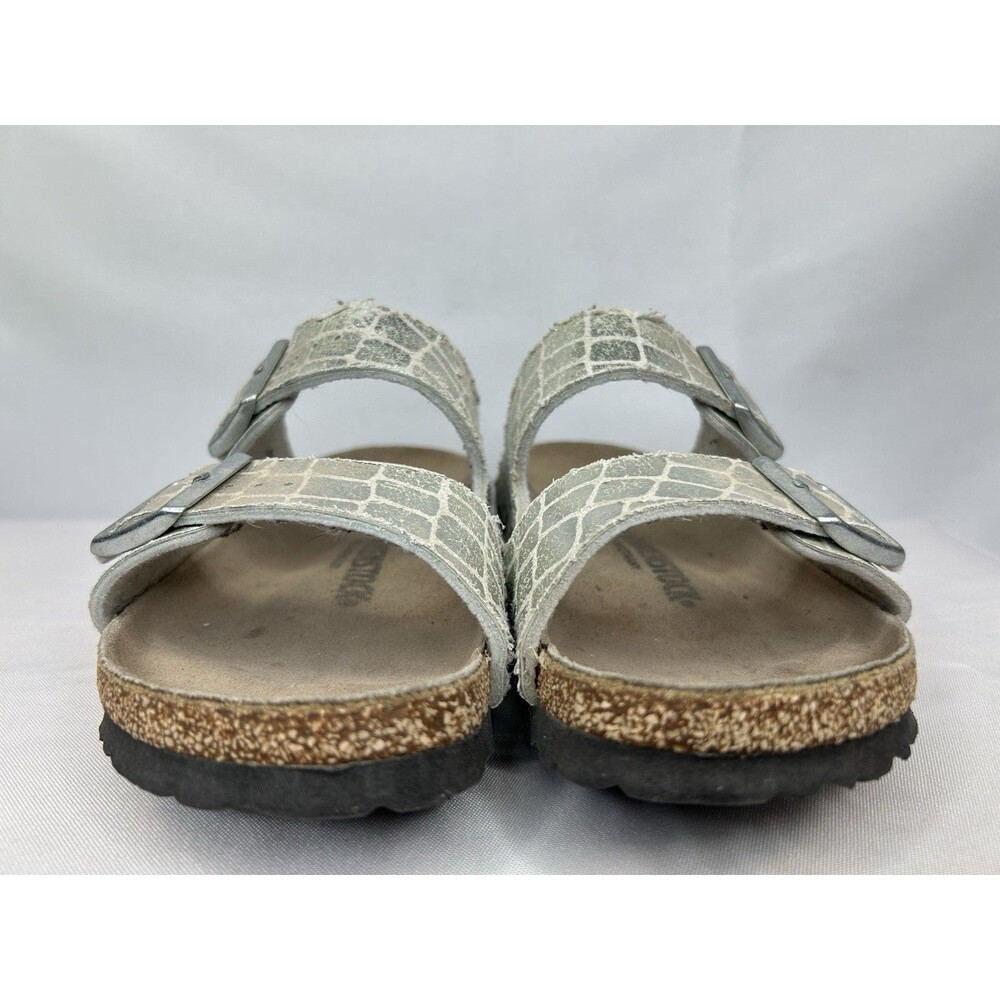 Birkenstock Arizona Silver Gator Gleam Silver 2 Strap Sandals Size 8 US  39 EU - Picture 2 of 9